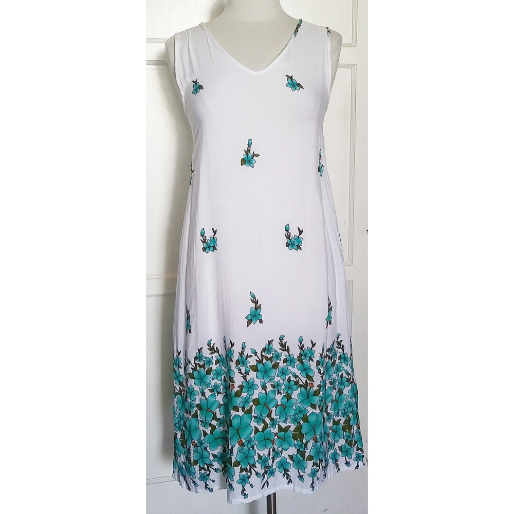 Sweet Lady teal floral white sleeveless dr…